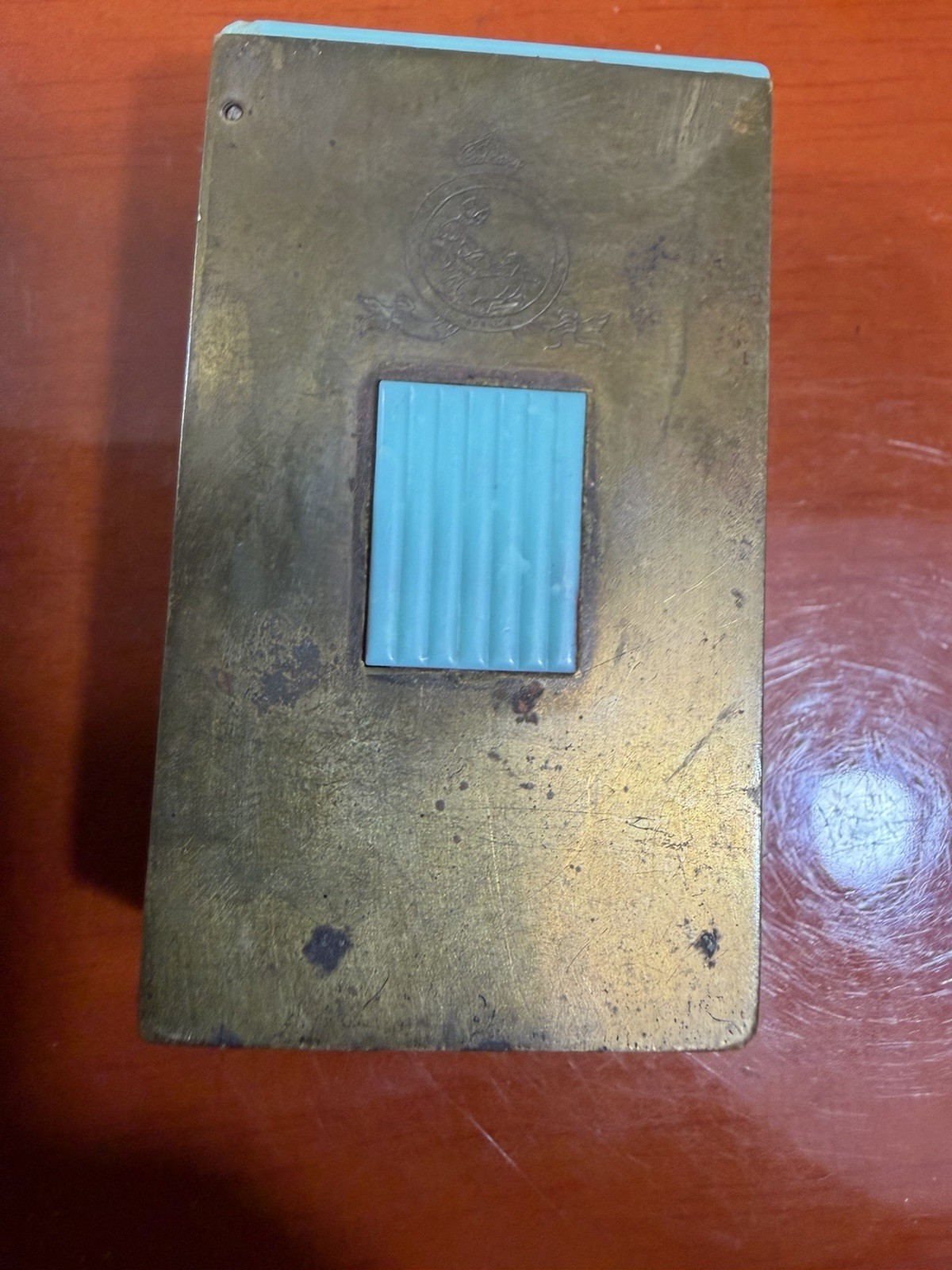 Vintage Antique Coty Metal perfume case container Gold Teal Paris New York