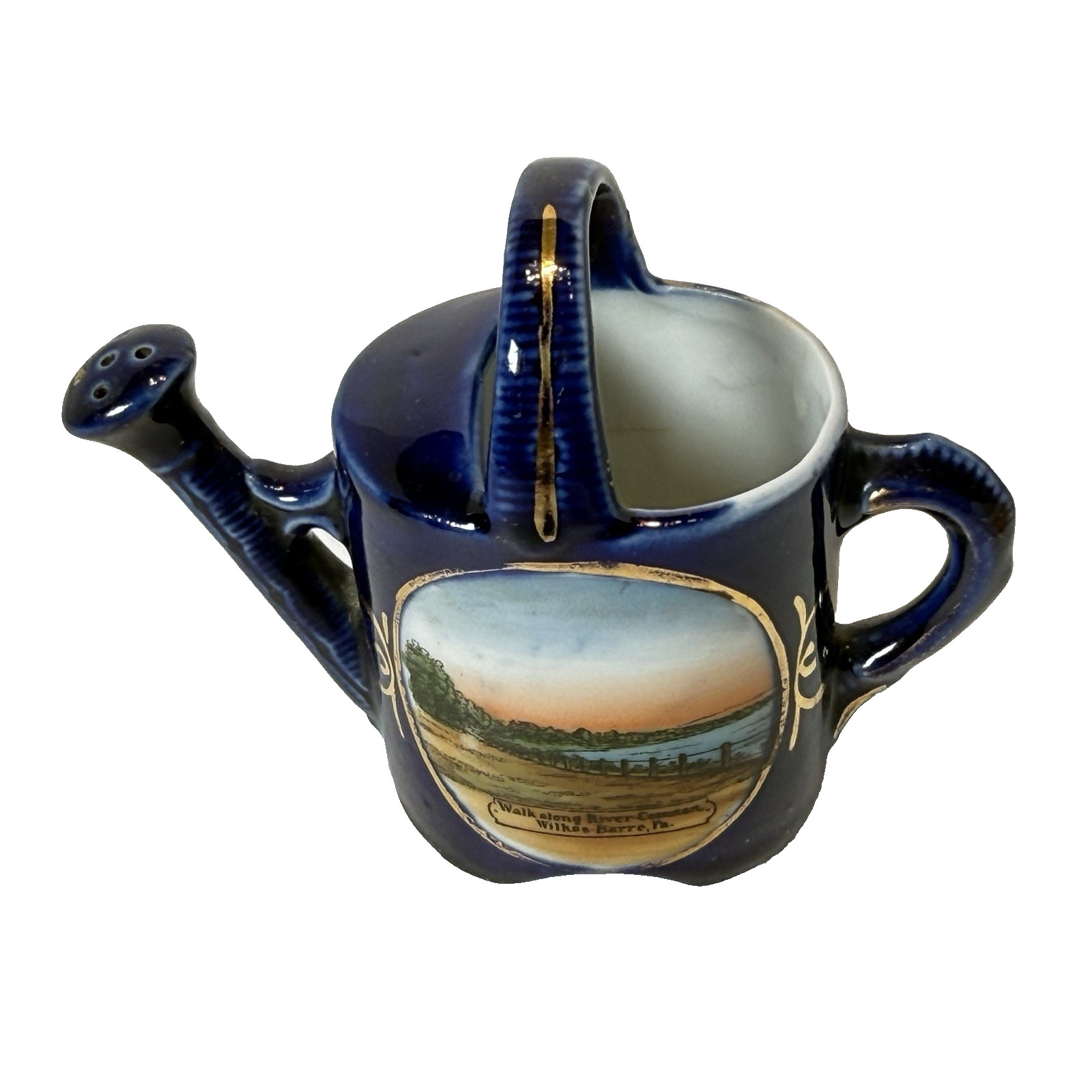 WILKES BARRE PA Antique RIVER Souvenir COBALT TRINKET PAINTED CREAMER TEAPOT