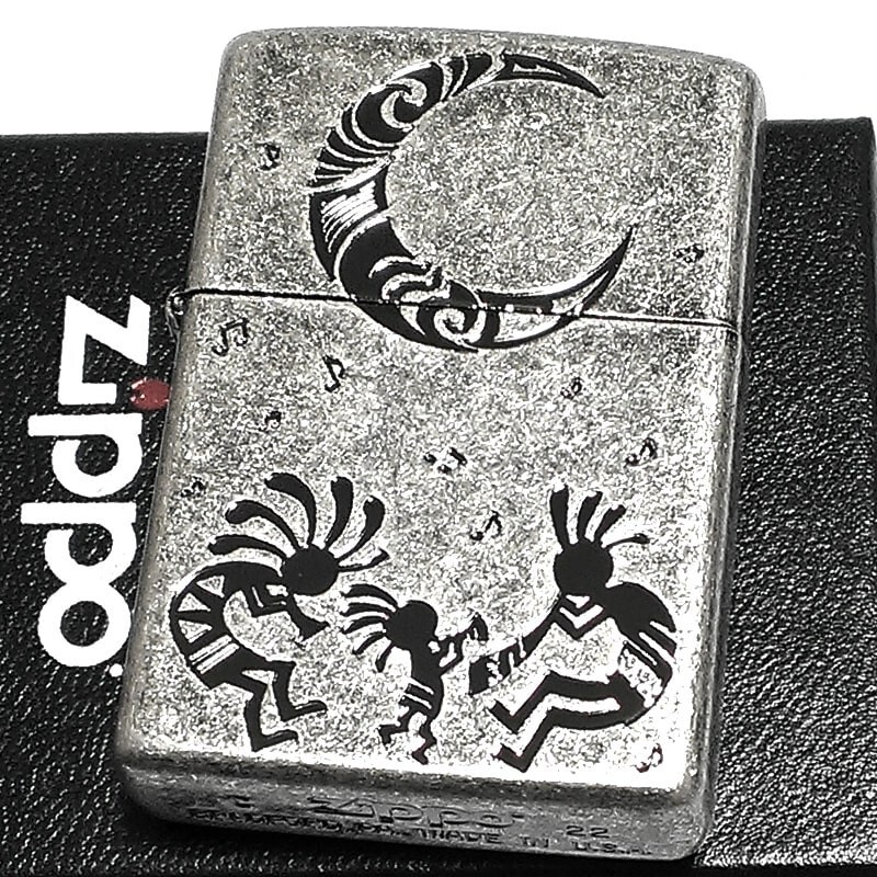 Zippo Oil Lighter Kokopelli Moon Silver Barrel Brass Regular Case Japan