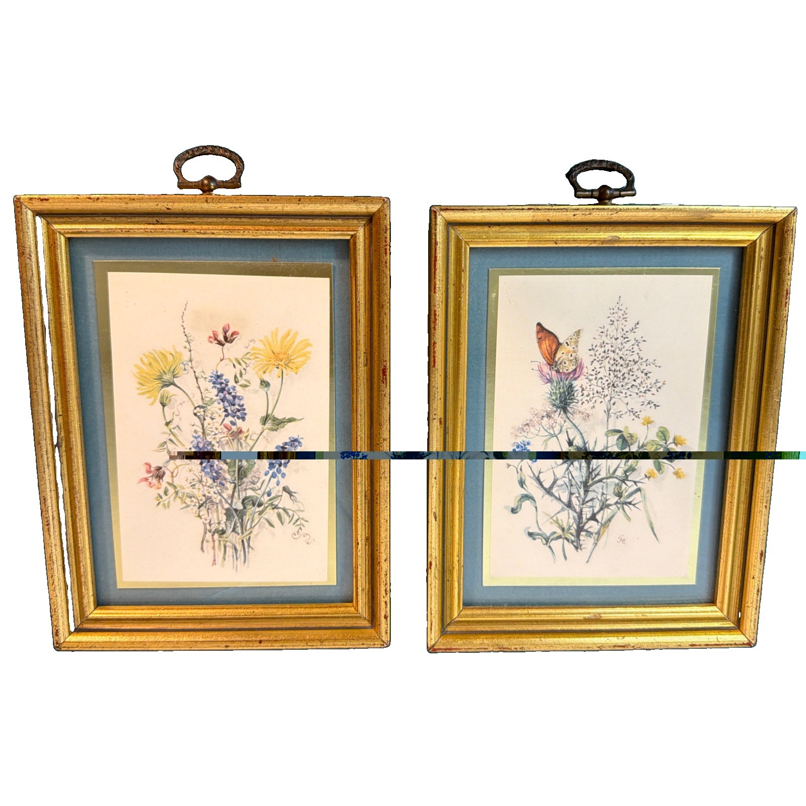 Withers Picture Company Framed Art Botanical Flowers Butterfly Vtg 1970s
