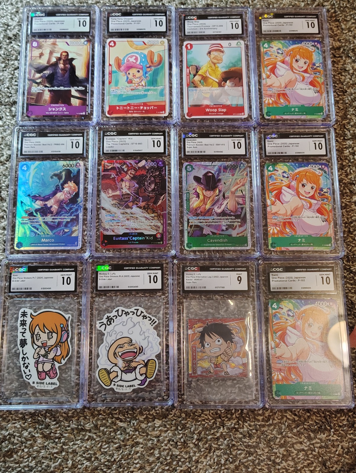 12X GRADED ONE PIECE CARD LOT, 11 GEMS, 1 MINT CHECK IT OUT LUFFY NAOMI ETC