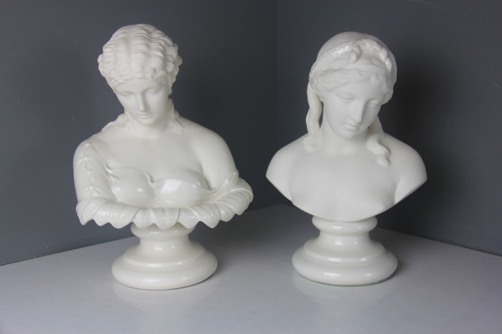 Pair of Vintage Belleek Porcelain Busts Clytie & Sorrow RARE