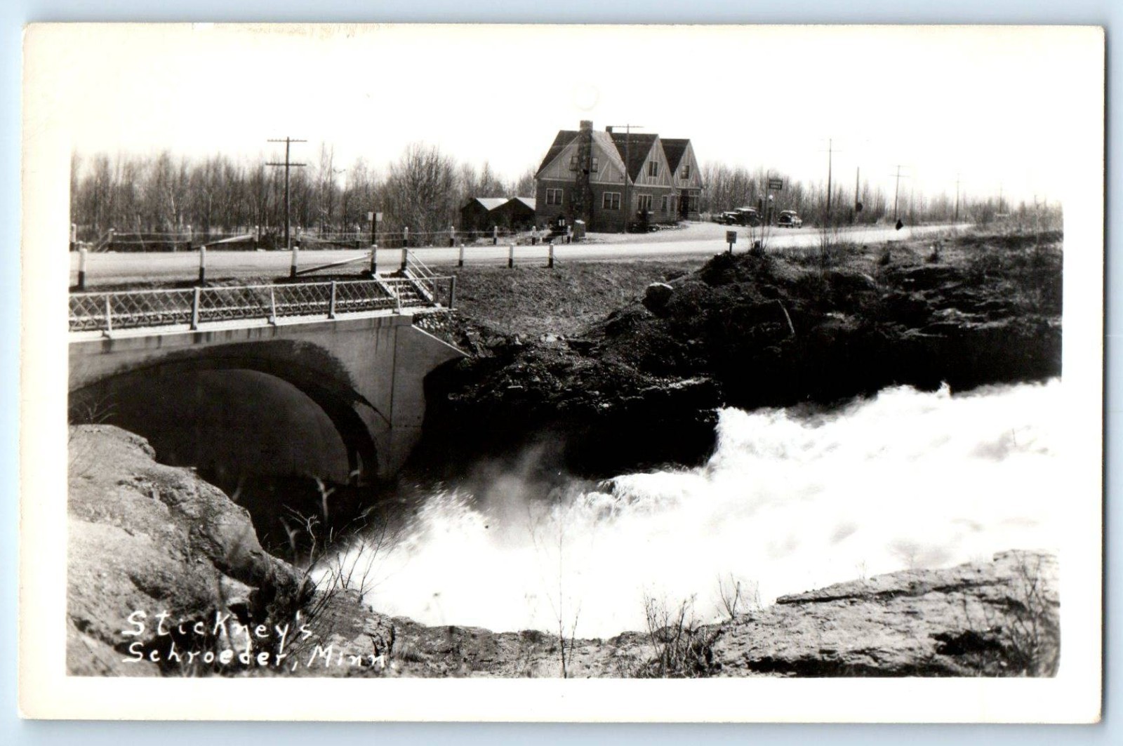 c1940's Stickney's Bridge Cars Schroeder Minnesota MN RPPC Photo Postcard c1940's Stickney's Bridge Cars Schroeder Minnesota MN RPPC Photo Postcard