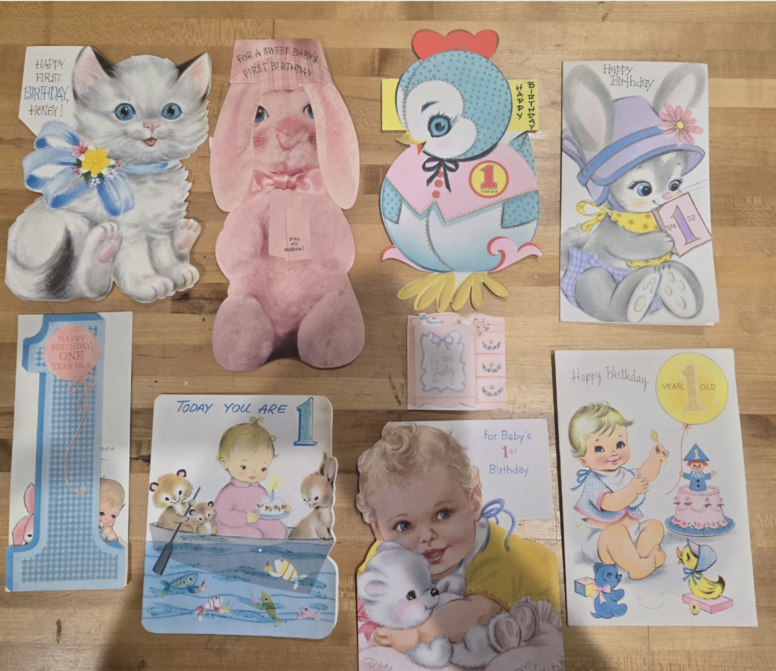Vintage Kitsch 1964 Baby 1st Birthday Cards Hallmark Gibson Norcross Rustcraft
