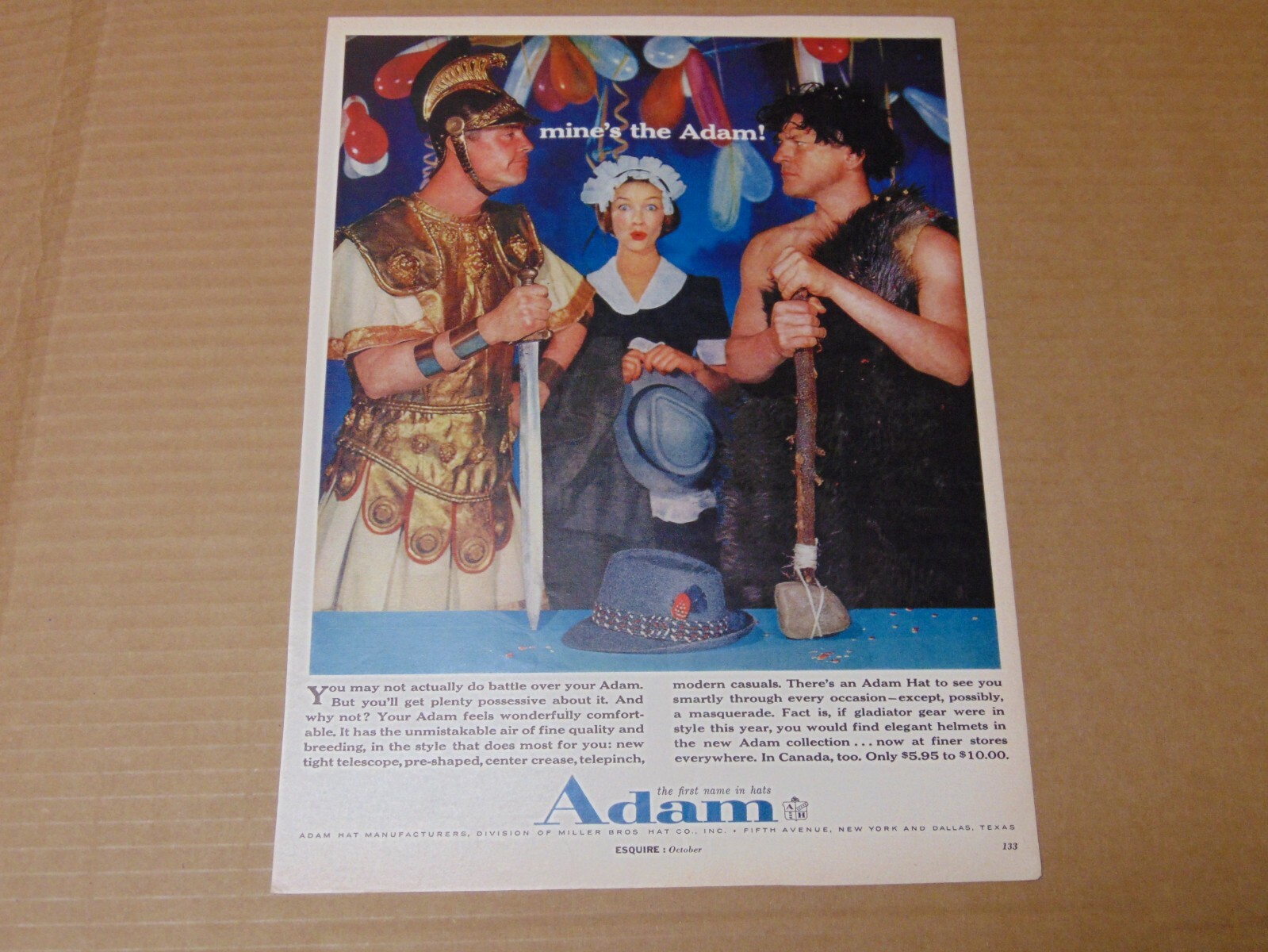 1957 ADAM MEN'S HAT Costume Party  vintage art print ad 