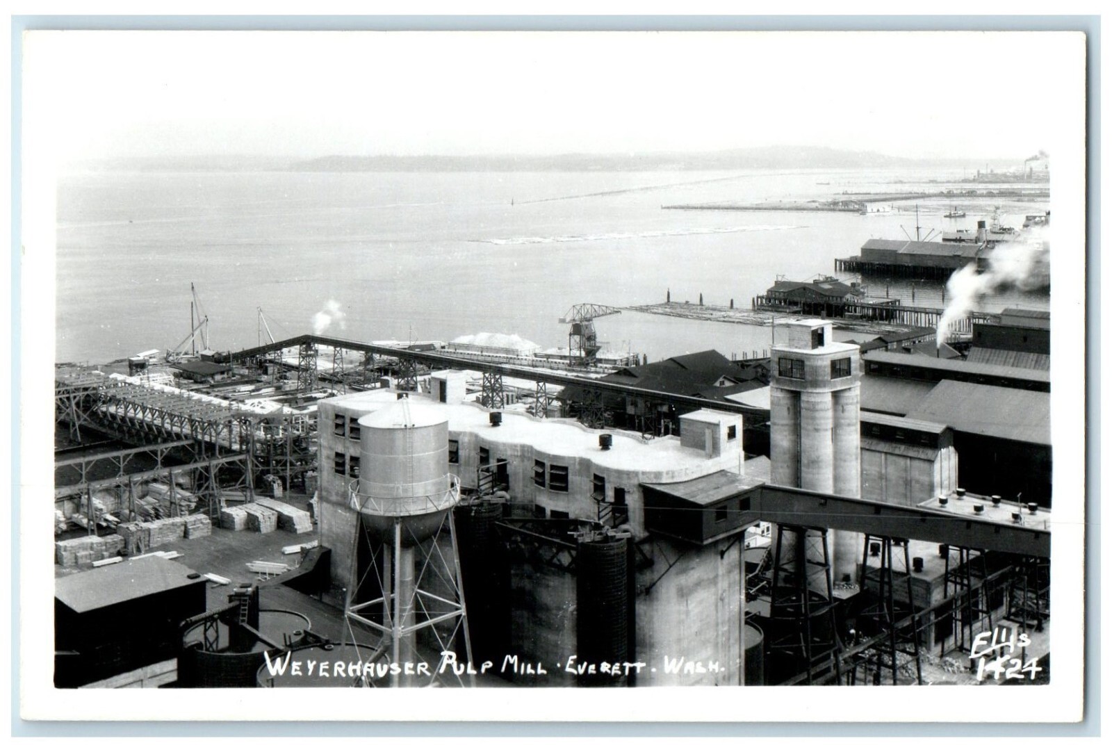 c1950\'s View Of Weyerhaeuser Pulp Mill Everett Washington WA RPPC Photo Postcard