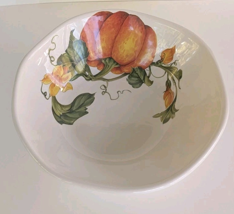 Effetti d\'Arte Italian Ceramic Serving Bowl Pumpkin Harvest Floral 12\