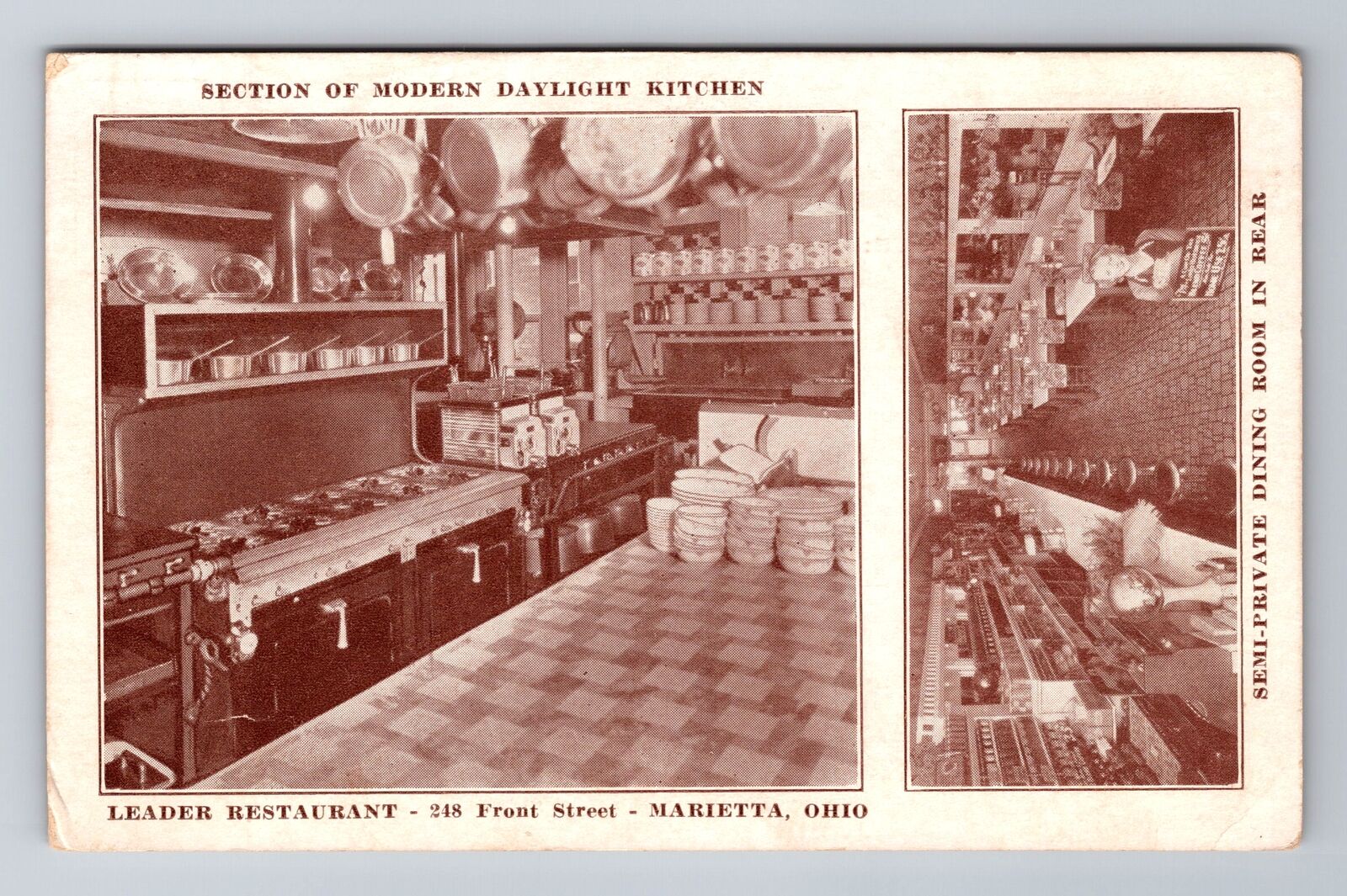 Marietta OH-Ohio, Leader Restaurant, Advertising, Antique Vintage Postcard