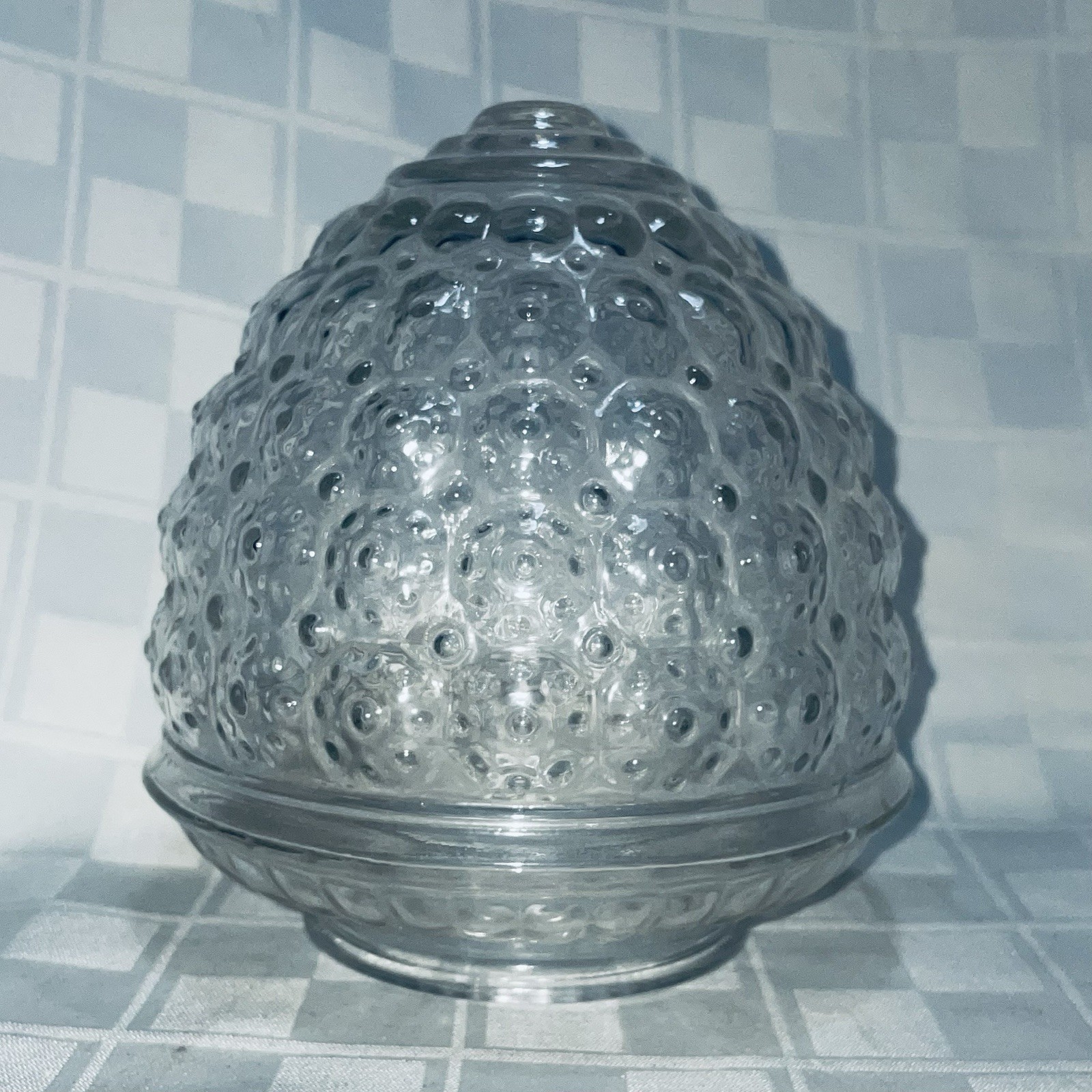 Vtg MCM ~Clear Glass Floral Acorn Beehive Ceiling Light Shade Globe 3.25