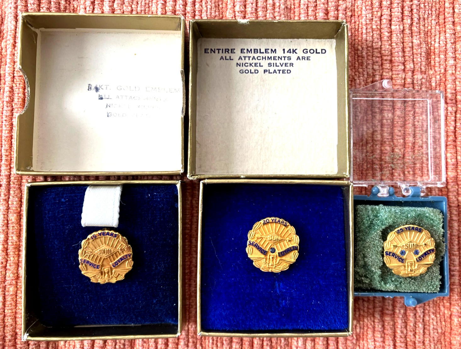 Lot of 3 Vintage Sunoco Employee Service Pins 14K