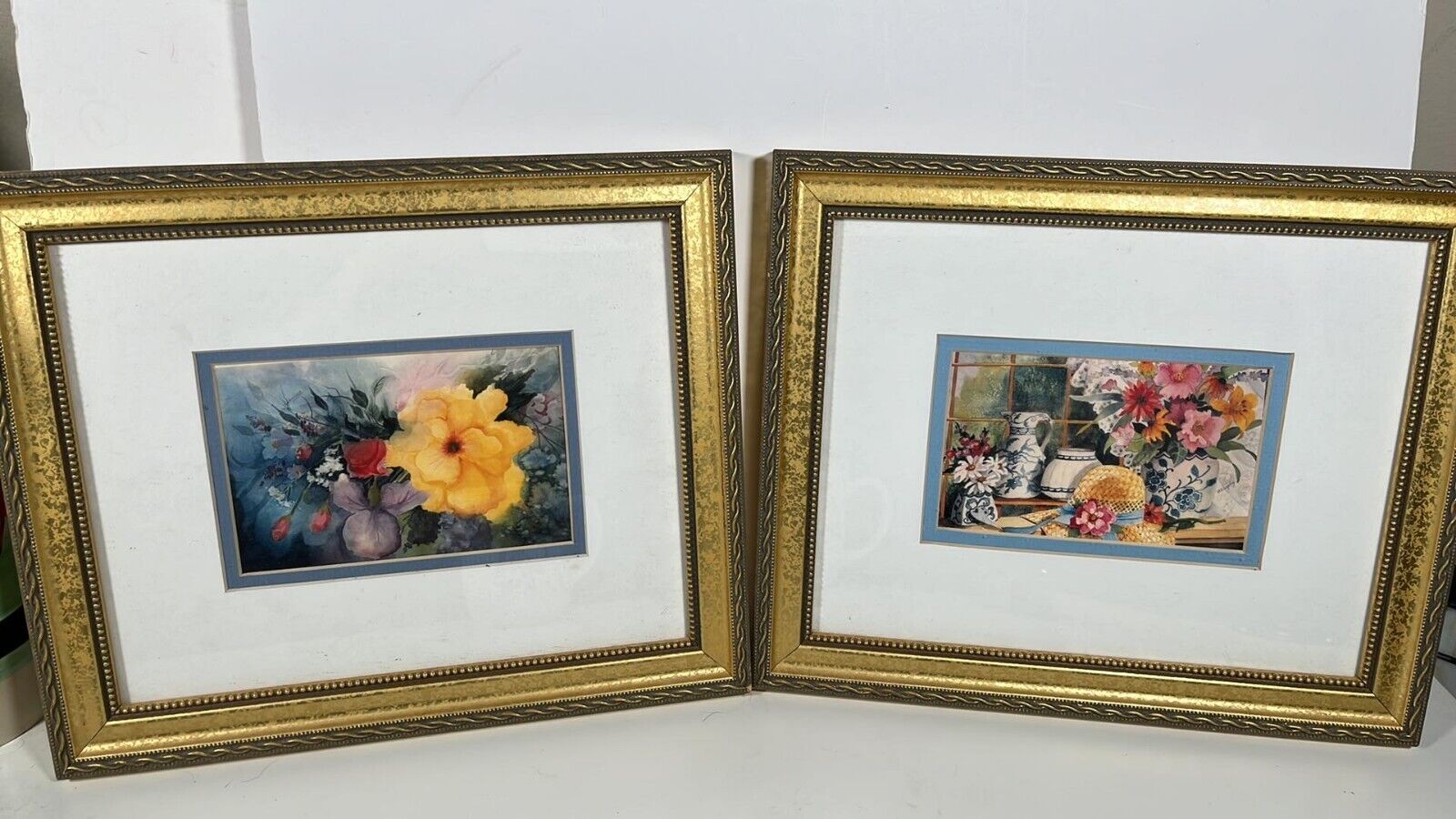 Framed Floral Prints in Vintage Florentine Frame 10\
