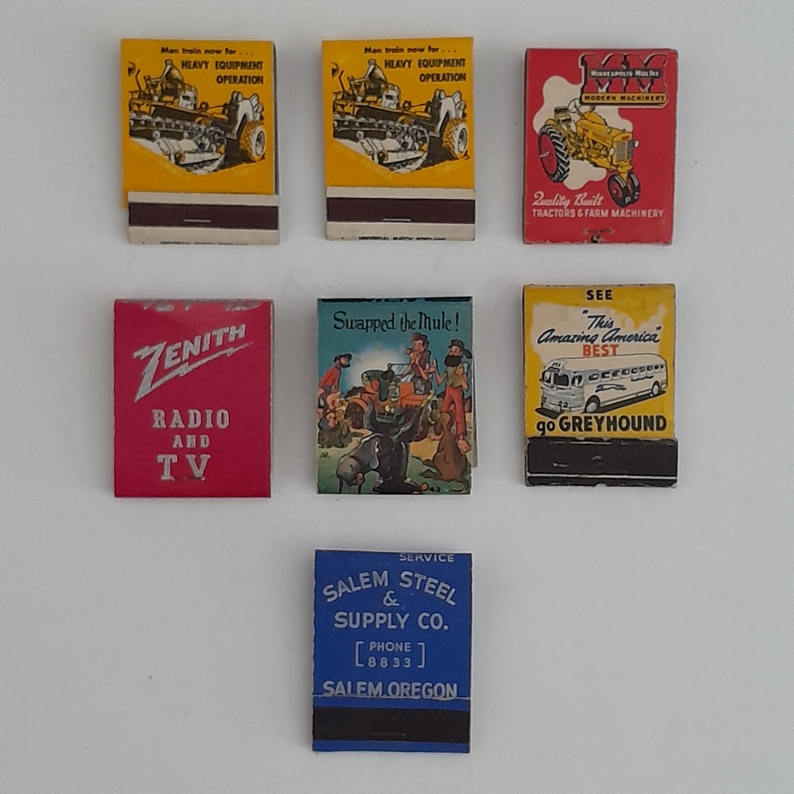 Lot 7 Vintage Matchbooks Greyhound Bus Minneapolis Moline Zenith Salem Oregon