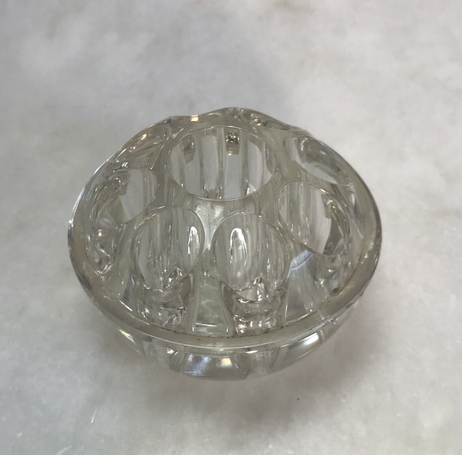 Heavy Clear Glass Flower Frog 9 Holes 3.35” D