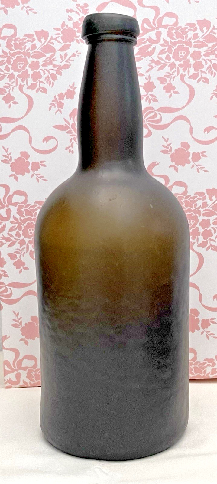 Antique 1790\'s Free Blown Black Pirate Glass Ale Rum Wine Bottle Applied Lip
