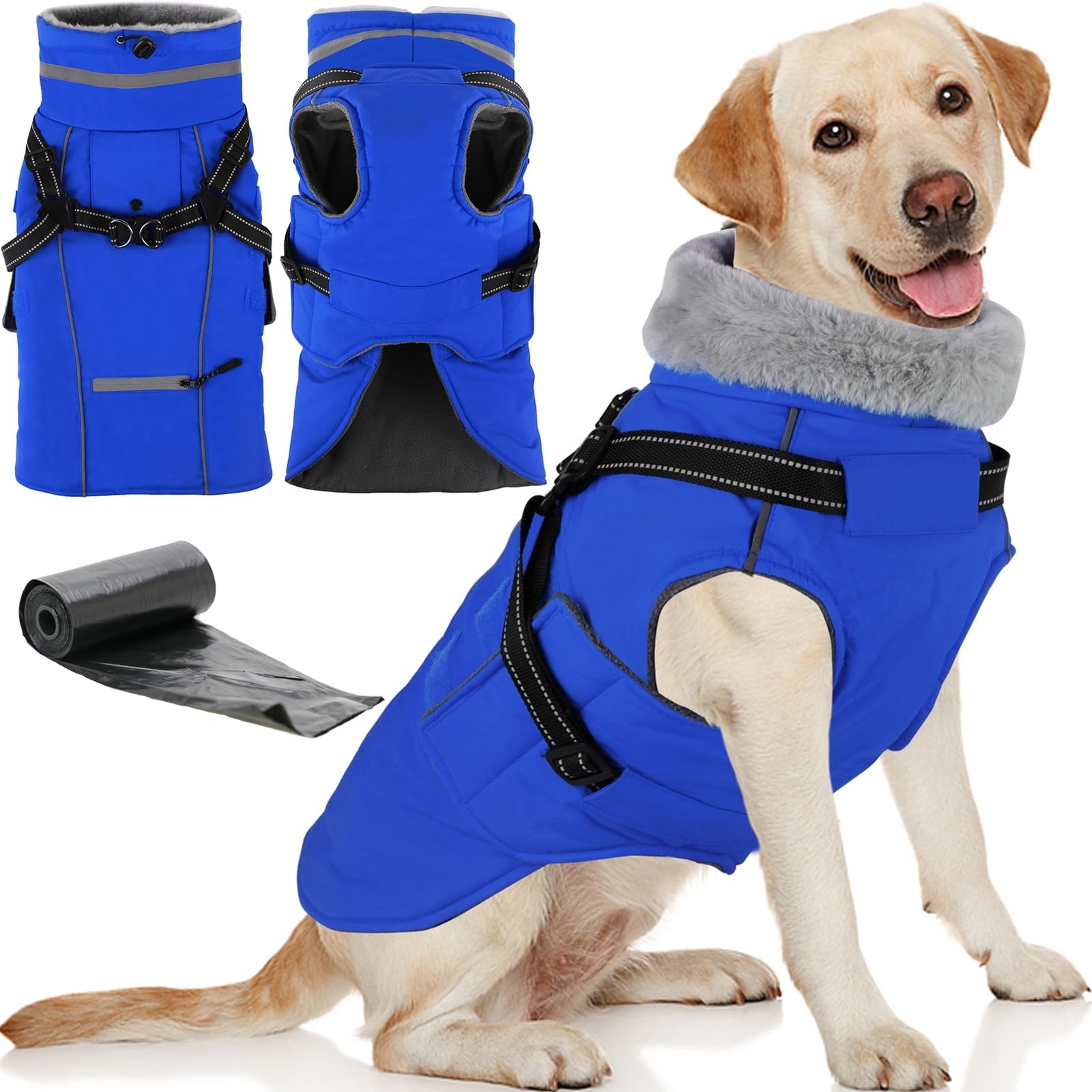 Doglay 2 in1 Dog Coat Harness Built-in Fleece Winter Jacket 3XL Doglay 2 in1 Dog Coat Harness Built-in Fleece Winter Jacket 3XL
