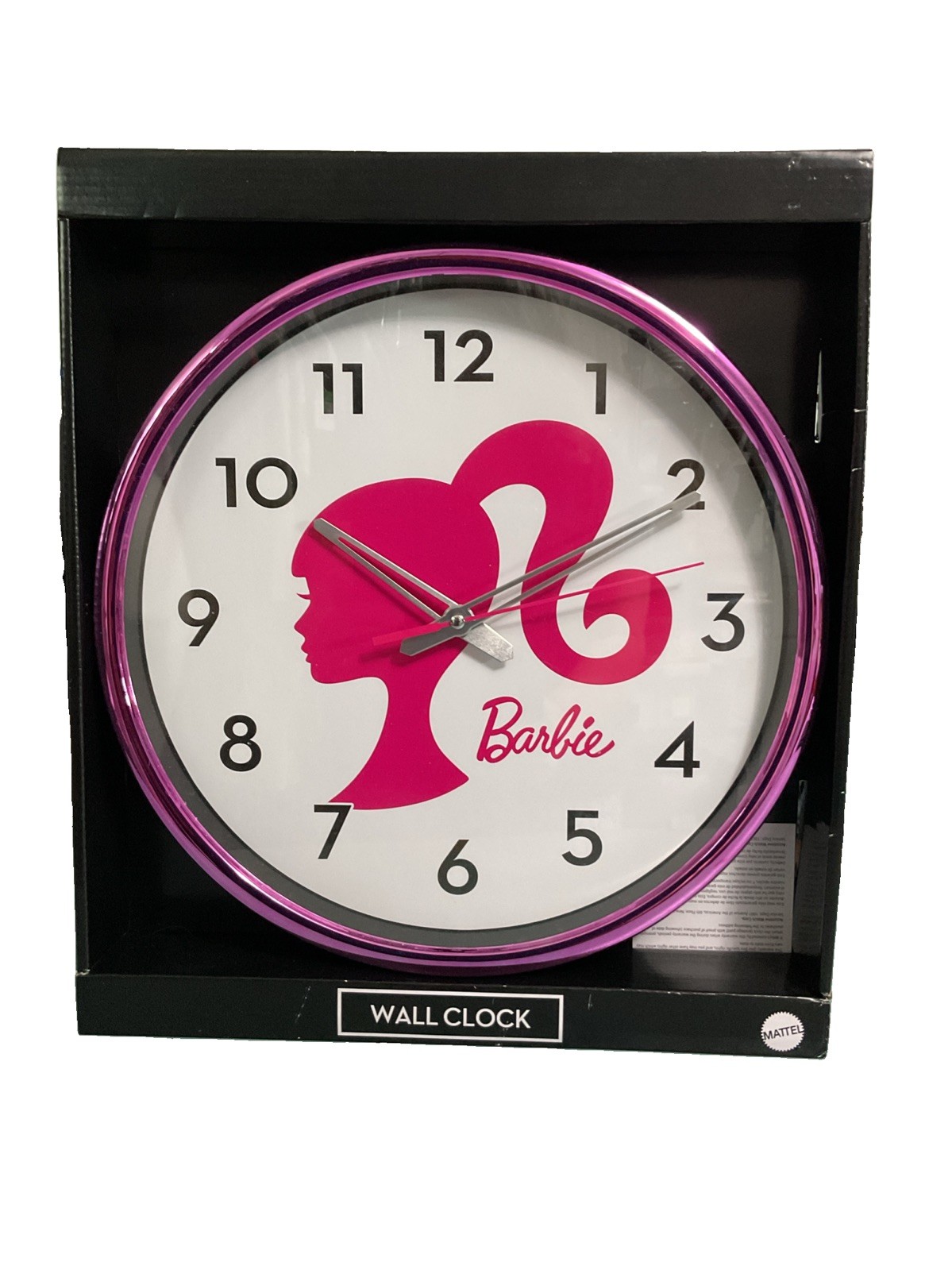 Barbie Silhouette 13” Wall Clock Analog Display Pink White Battery Mattel NEW