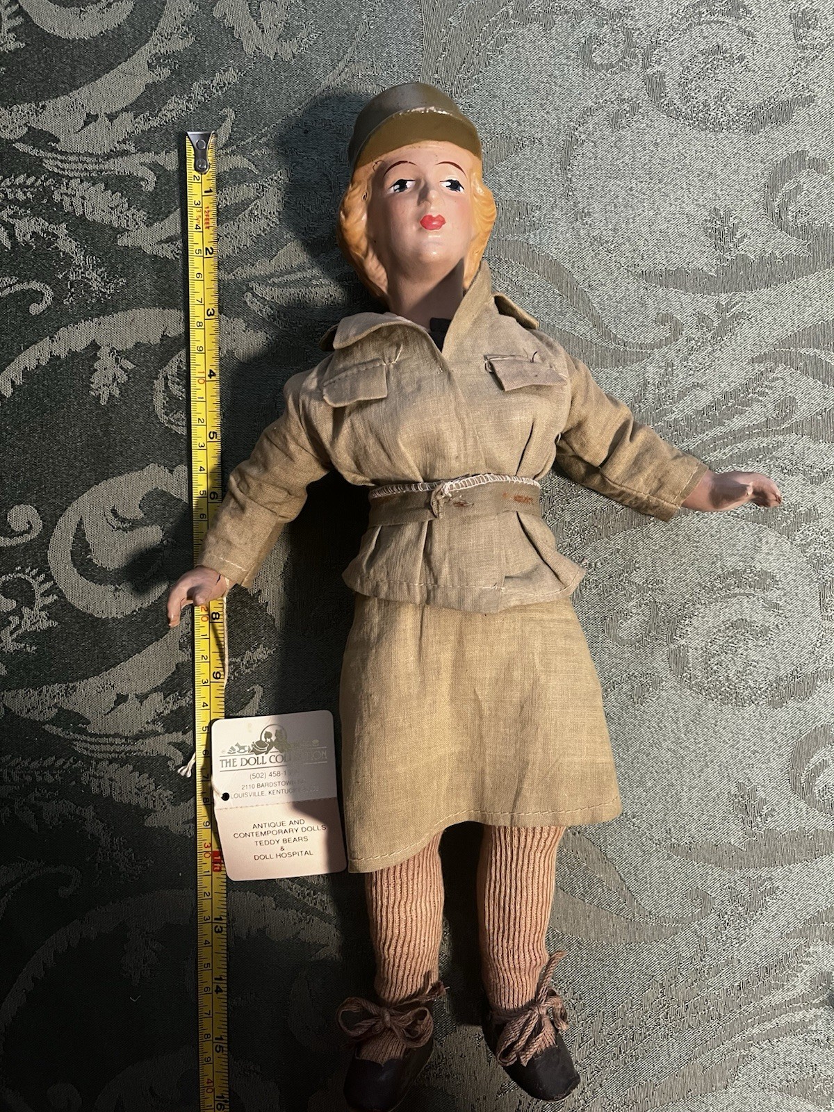 Freundlich Composition Doll, 1942 WWII Female Military Army Doll, 15”