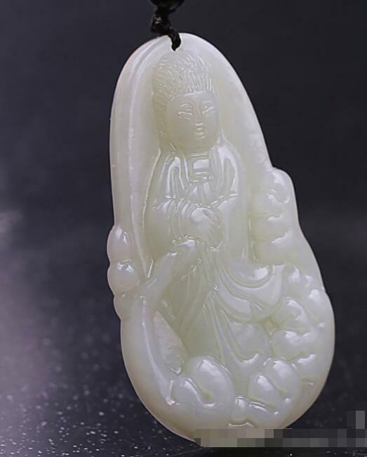 Chinese Antique Xinjang Hotan White Jade Guanyin Pendant Peaceful Fengshui Chinese Antique Xinjang Hotan White Jade Guanyin Pendant Peaceful Fengshui