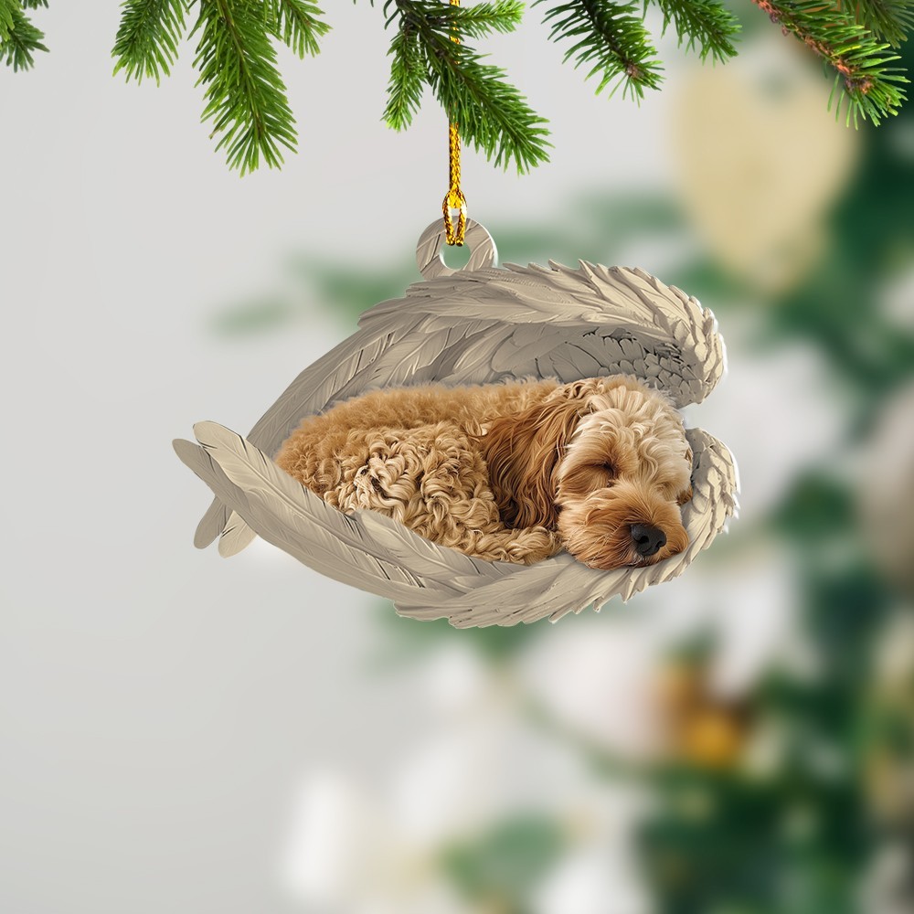 Personalize Cockapoo Dog Sleeping Angel Ornament, Cockapoo Angel Wings Ornament