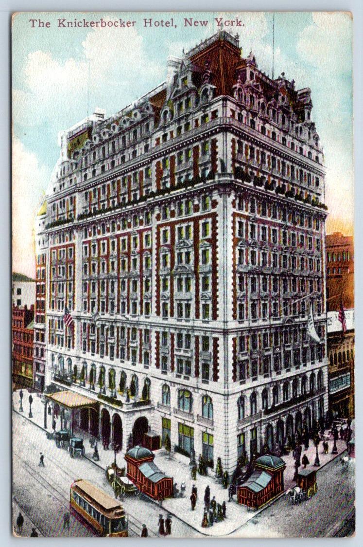 1912 THE KNICKERBOCKER HOTEL TROLLEY CAR NEW YORK CITY ANTIQUE POSTCARD