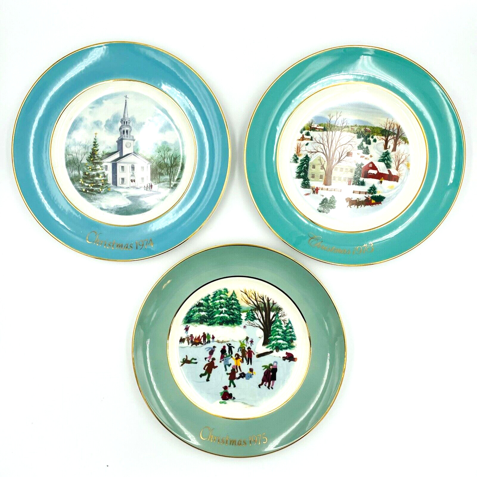 Avon Christmas Plates VTG (1973-1975) w/ Boxes Wedgwood Grannie/Cottage Core MCM