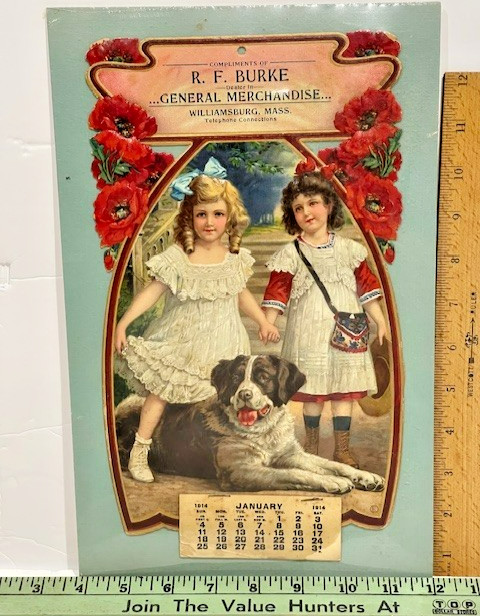 2103 ~ 1914 R.F. Burke General Merchandise Store Victorian Die Cut Calendar 12x7