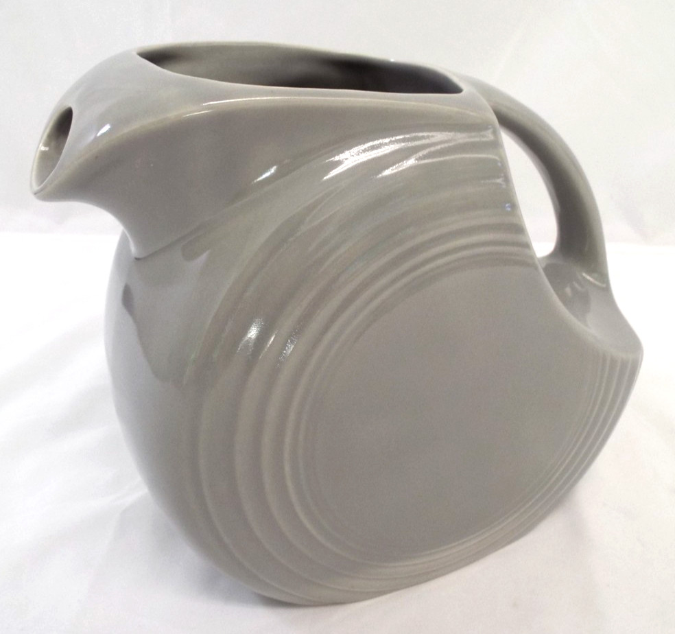 Vintage Fiesta Homer Laughlin Older HLC Disk Pitcher Water Jug Gray Large USA Vintage Fiesta Homer Laughlin Older HLC Disk Pitcher Water Jug Gray Large USA