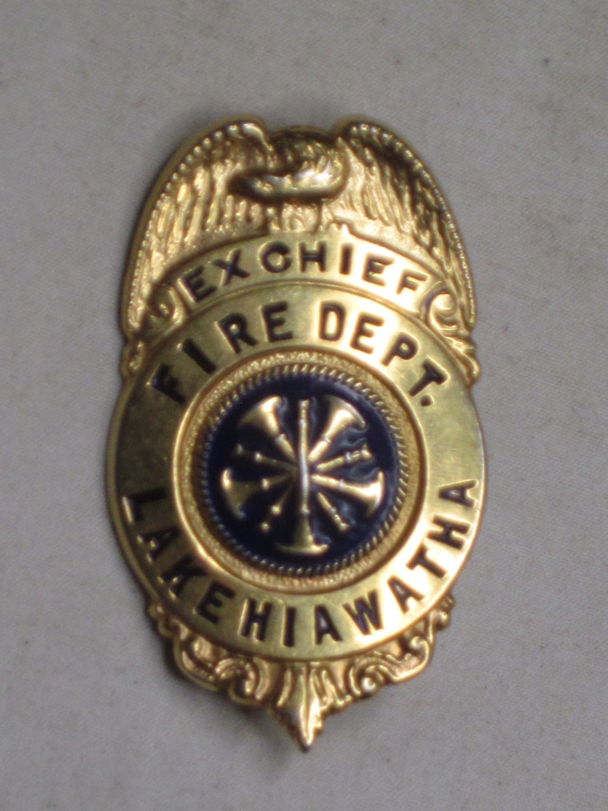 vintage fireman badge obsolete EX CHIEF LAKE HIAWATH gold-tone eagle detail vintage fireman badge obsolete EX CHIEF LAKE HIAWATH gold-tone eagle detail