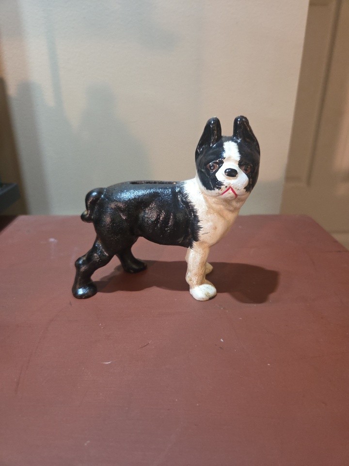 Vintage Boston Terrier Dog Cast Iron Bank Collectible Figurine