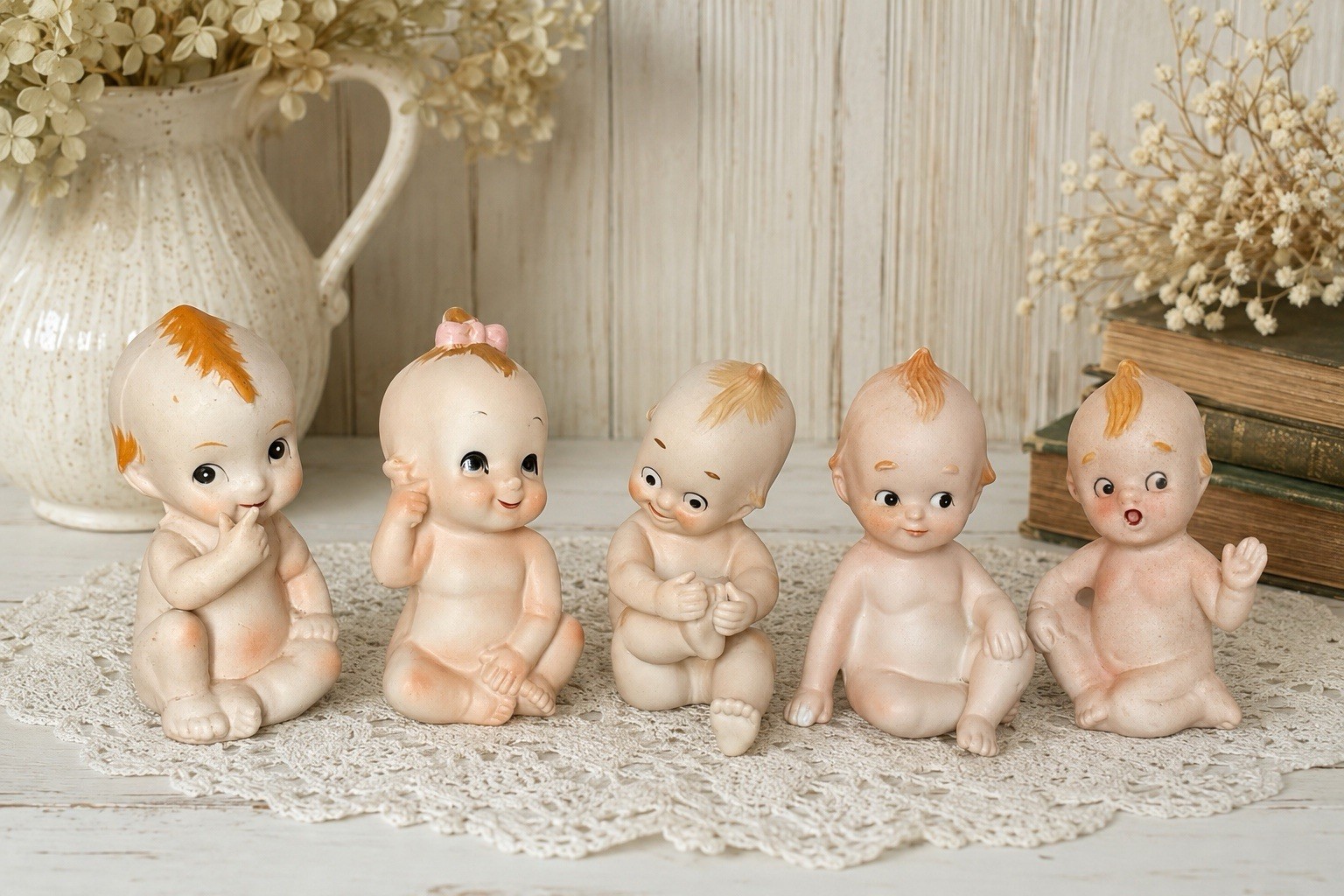 Vintage bisque porcelain Kewpie baby figurines Lot Of 5 Read