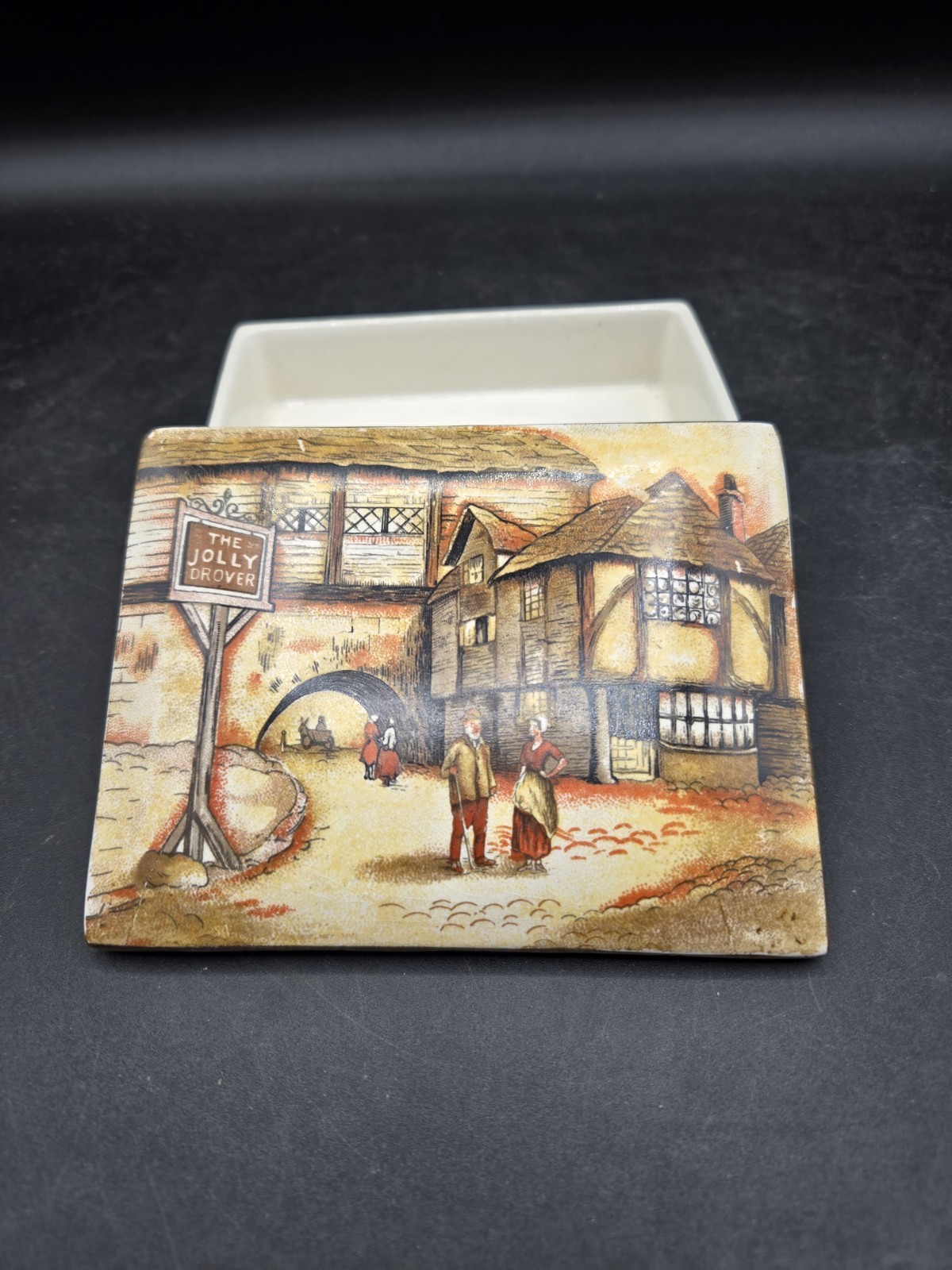 Vintage English Ware Lancaster & Sandland Trinket Box Porcelain The Jolly Drover Vintage English Ware Lancaster & Sandland Trinket Box Porcelain The Jolly Drover
