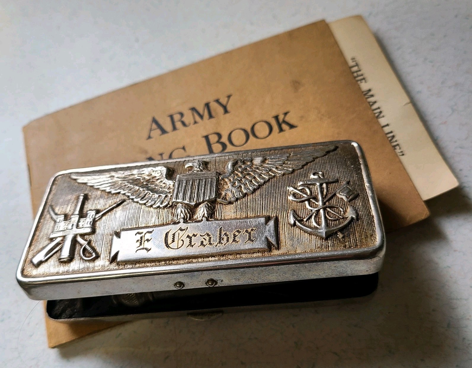 WWI US Army Named Engraved Shaving Kit + Song Book Group Id'd Artillery AEF