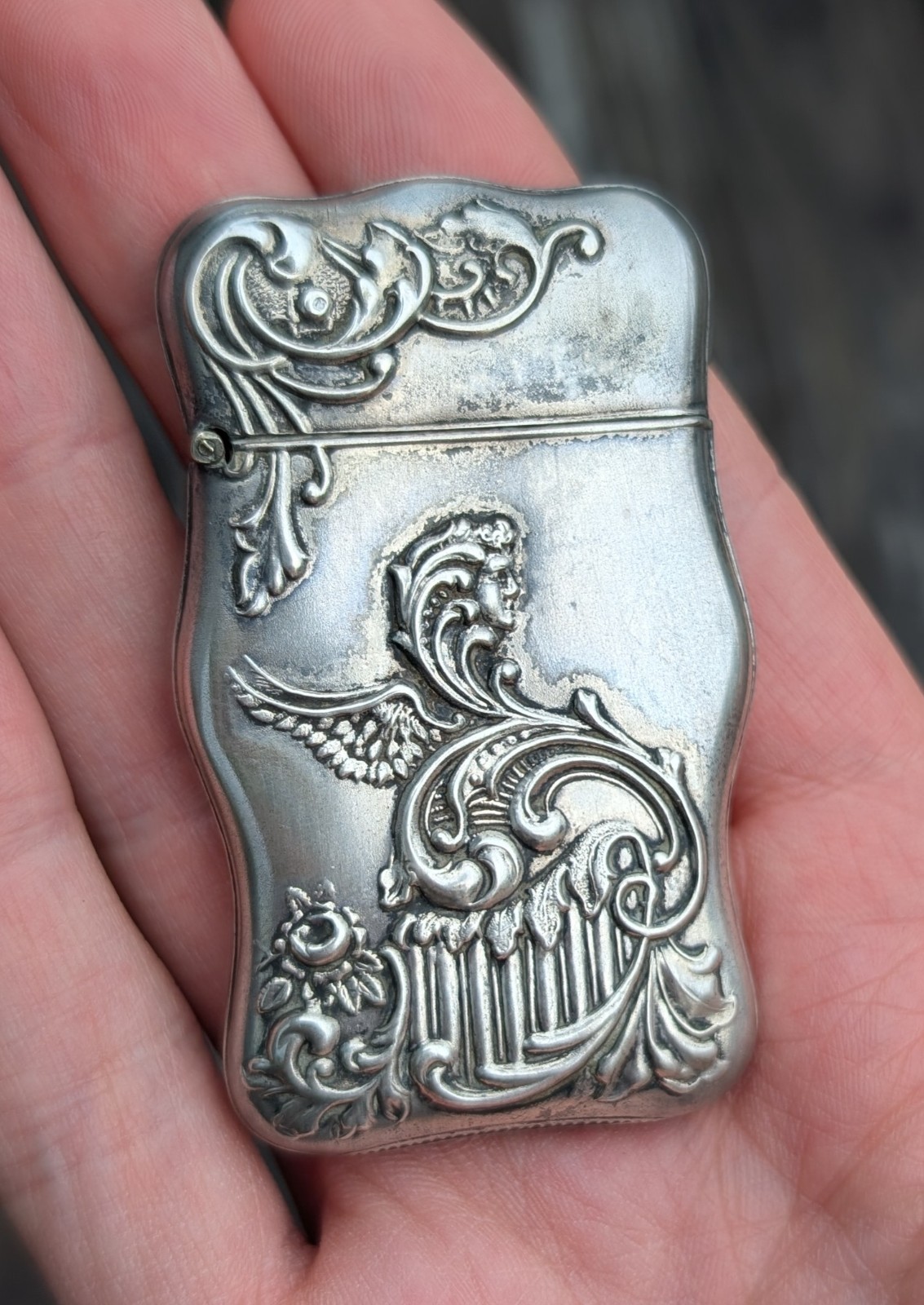 Antique Match Safe. Sterling Silver American Renaissance Style. Rare Estate Find