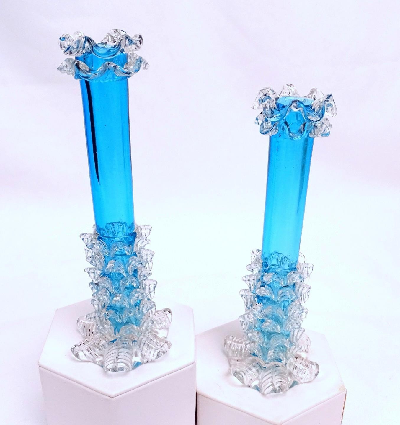 Victorian Stevens & Williams Style Blue Glass 2 Rigaree 6 5/8\