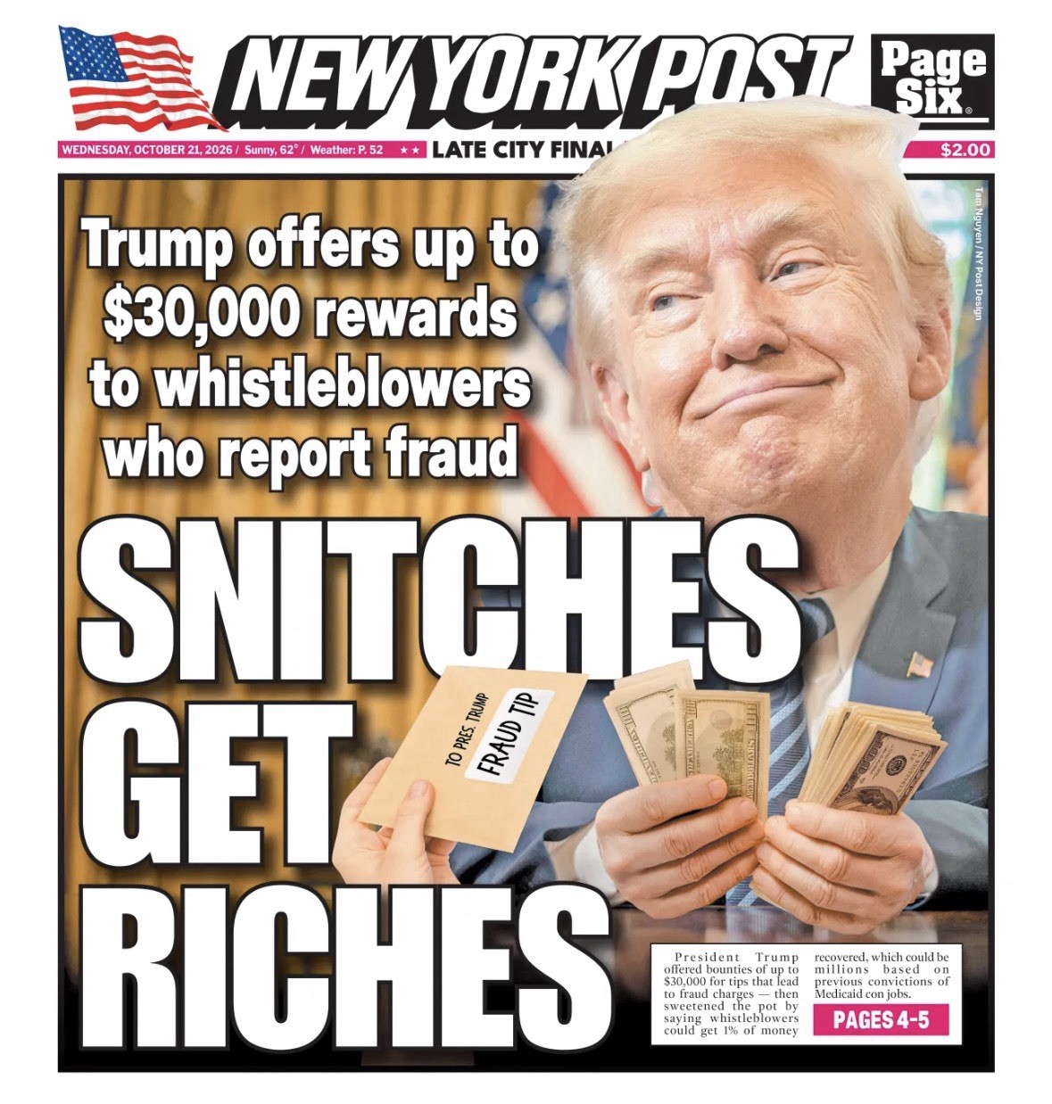 NY POST 10/21 2026 SNITCHES GET RICHES  RING DINGED KNICKS SPECIAL