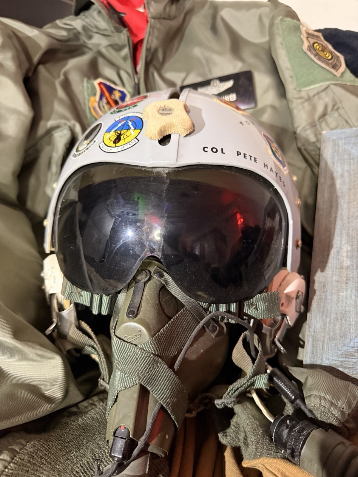 F-15 Eagle Helmet Worn by A Hero. CMDR of 405th TFW. Flew 191 Combat Missions F-15 Eagle Helmet Worn by A Hero. CMDR of 405th TFW. Flew 191 Combat Missions