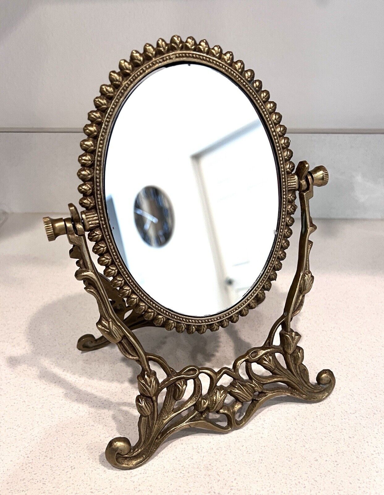Vintage Brass Vanity Dresser Table Top Swivel Mirror Victorian 2 Sided Plain