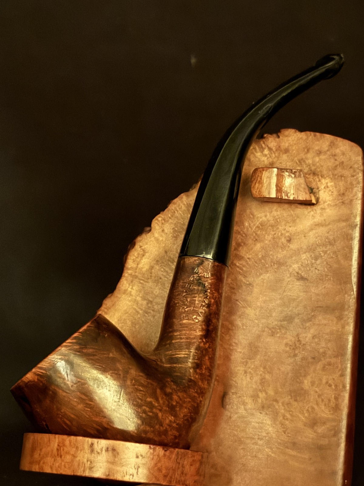 Bent Billiard Estate Pipe - Bruyere Garantie Stamp - Smooth Briar, Acrylic