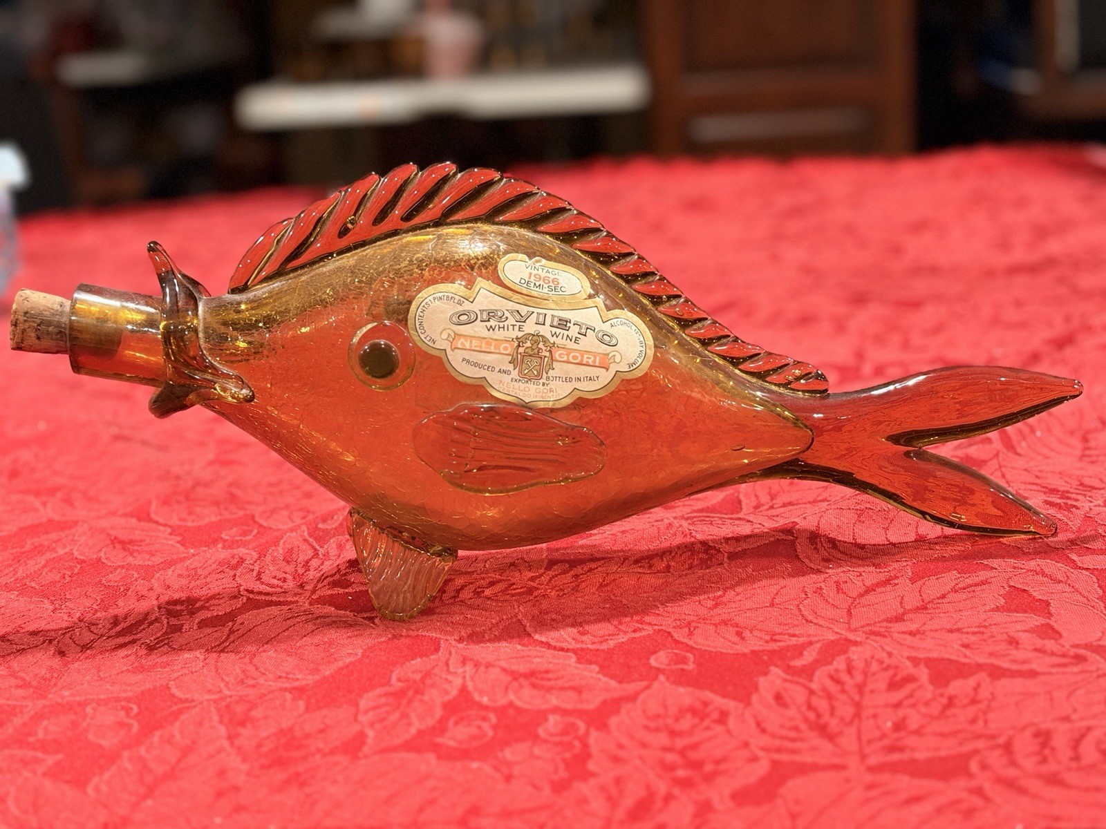 Vintage 1966 Nello Gori Orvieto Italian Amber Glass Fish Decanter w/Label Ex Con Vintage 1966 Nello Gori Orvieto Italian Amber Glass Fish Decanter w/Label Ex Con