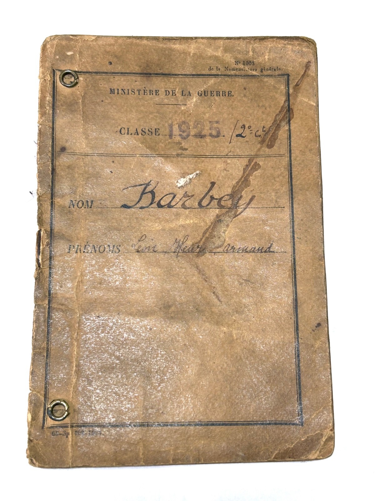 WWI/WWII French Military Booklet 1925 Livret Militaire Artillerie Vesoul Barbey