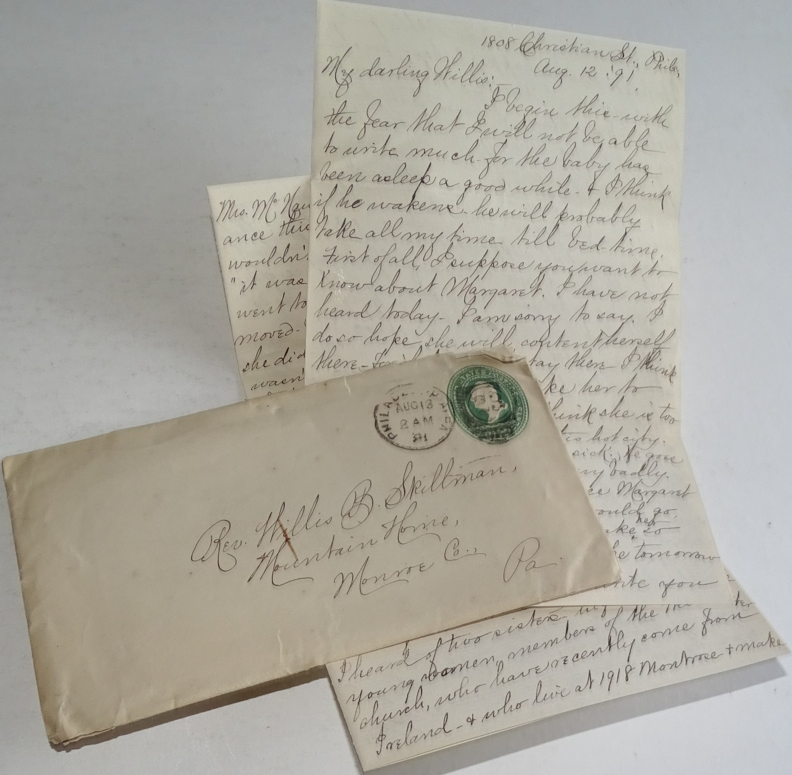 1891 Philadelphia PA Parsonage Letter Tabor Presbyterian Pastor Skillman Church