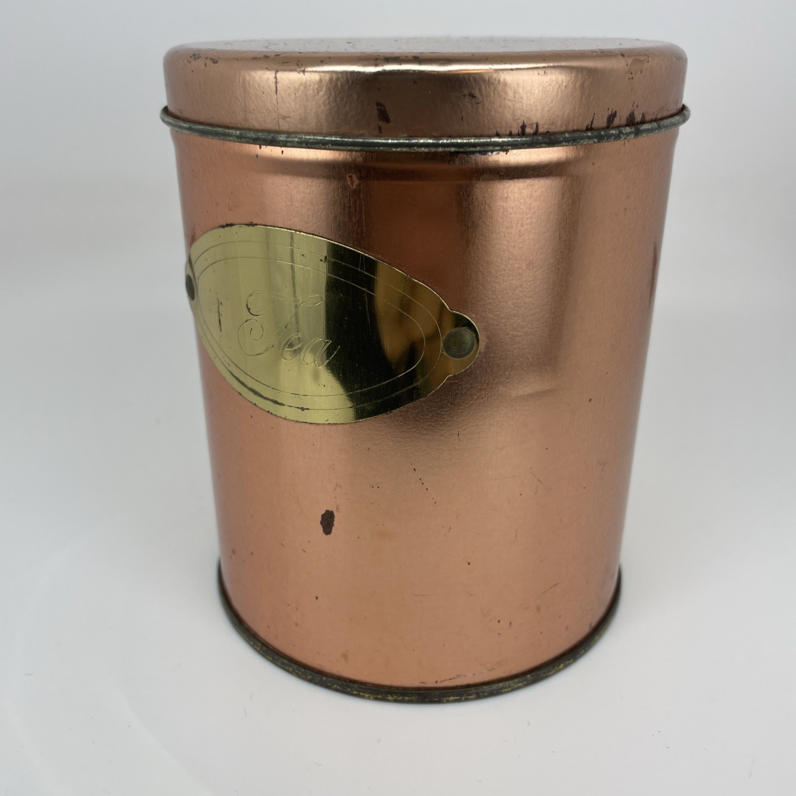 Vintage Ballonoff Tea Canister Single Tin Copper Finish MCM Made In USA