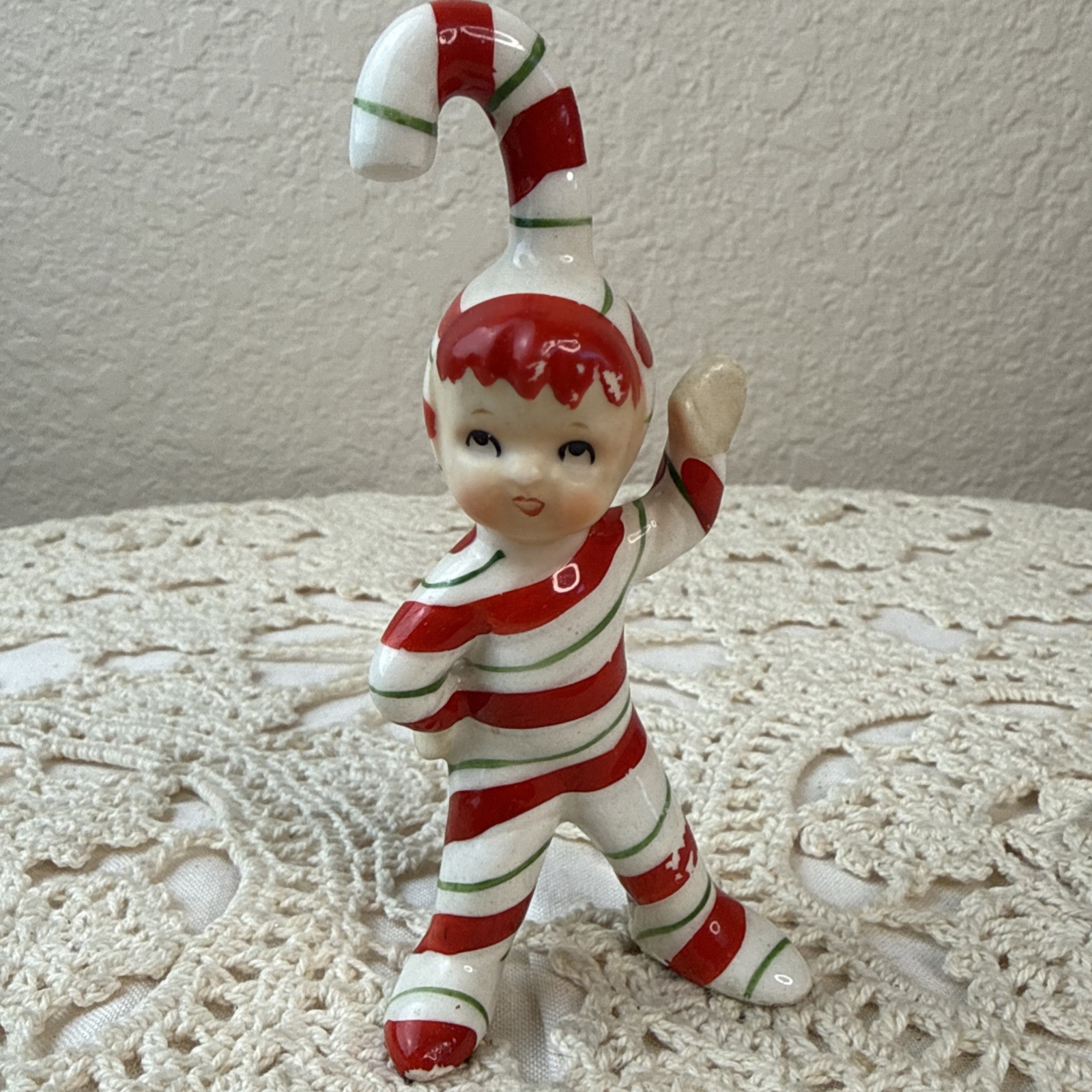 Vintage (1958) Lefton GEO Z Candy Cane Christmas Elf 4\