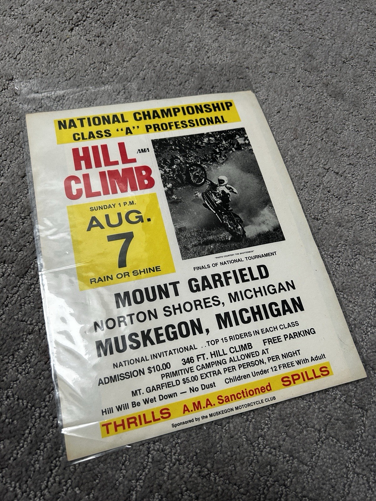 Vintage AMA Motorcycle Hill Climb 8 1/2 x 11 Poster Muskegon MI Motorcycle Rally