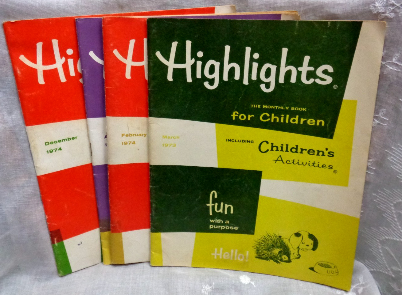 Vtg Lot/4 HIGHLIGHTS The Monthly Book for Children MAR 1973 FEB APR DEC 1974