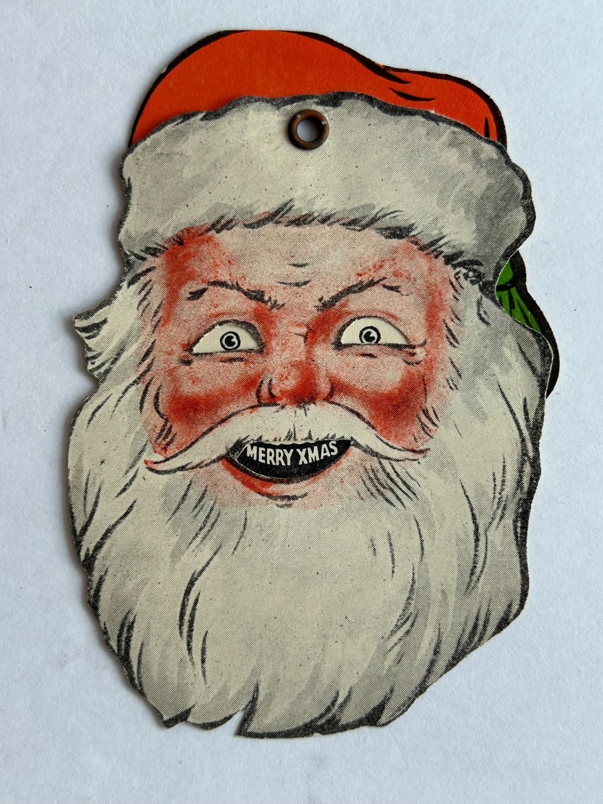 VTG Mechanical Die-Cut Santa Claus Face  Hi-Ya & Merry Christmas 4.75\