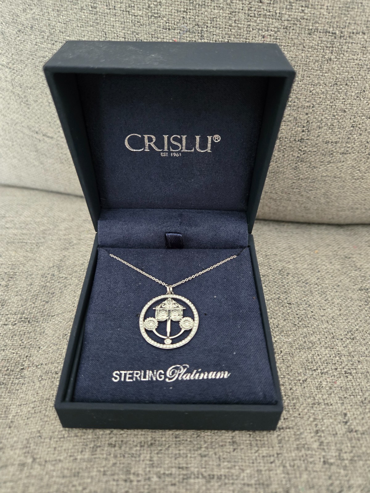 Disney Crislu Sterling Platinum It's A Small World Clock Face Necklace - New
