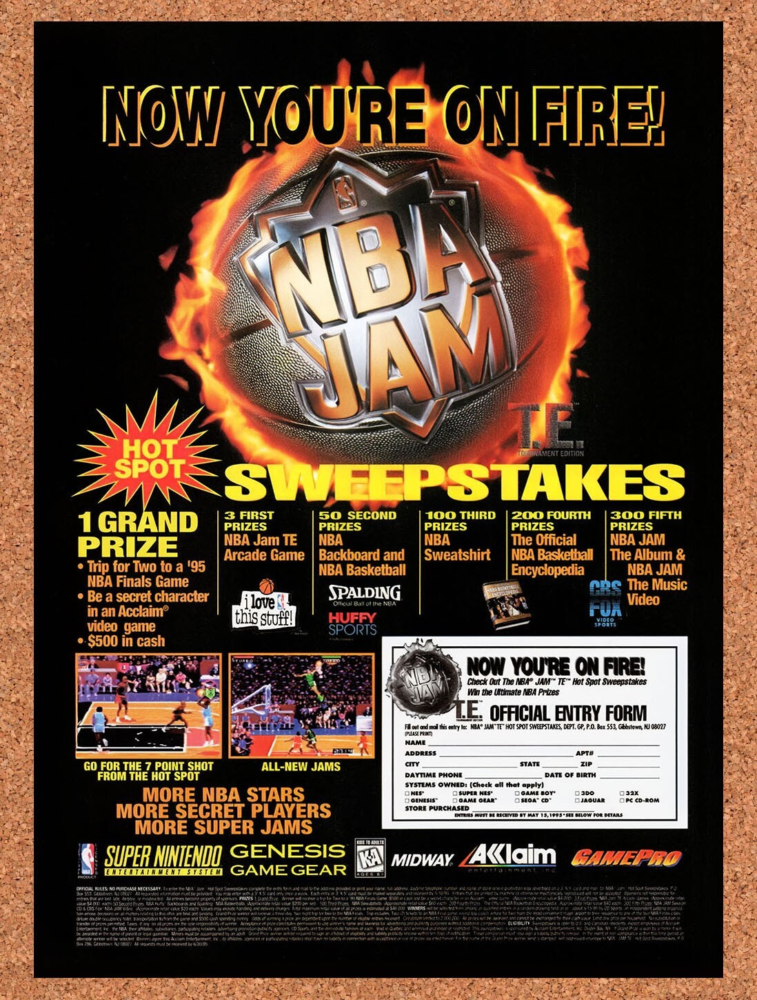 1994 NBA Jam TE Sweepstakes Original Advertisement / Retro Wall Art v5