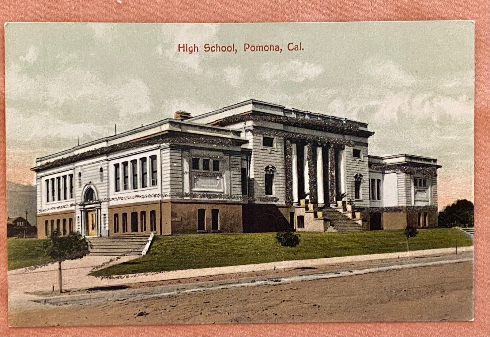 Pomona California Pomona High School CA glitter Newman Vintage Postcard c 1905