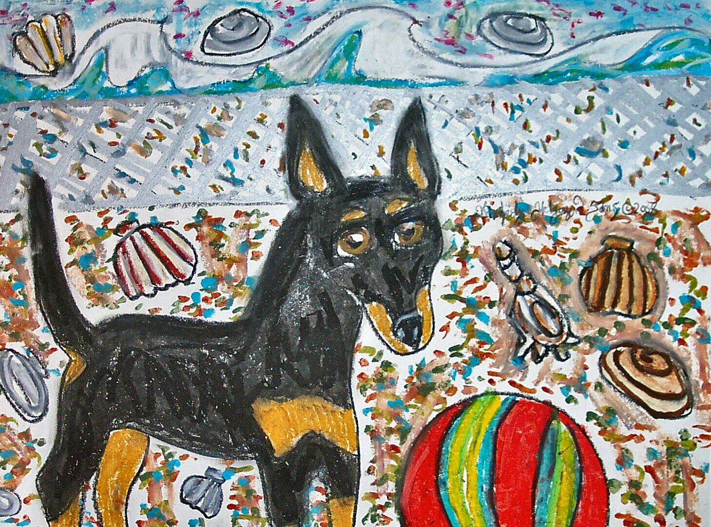 TOY MANCHESTER TERRIER Beach Party Nautical Dog Vintage Art Print 8 x 10 Signed